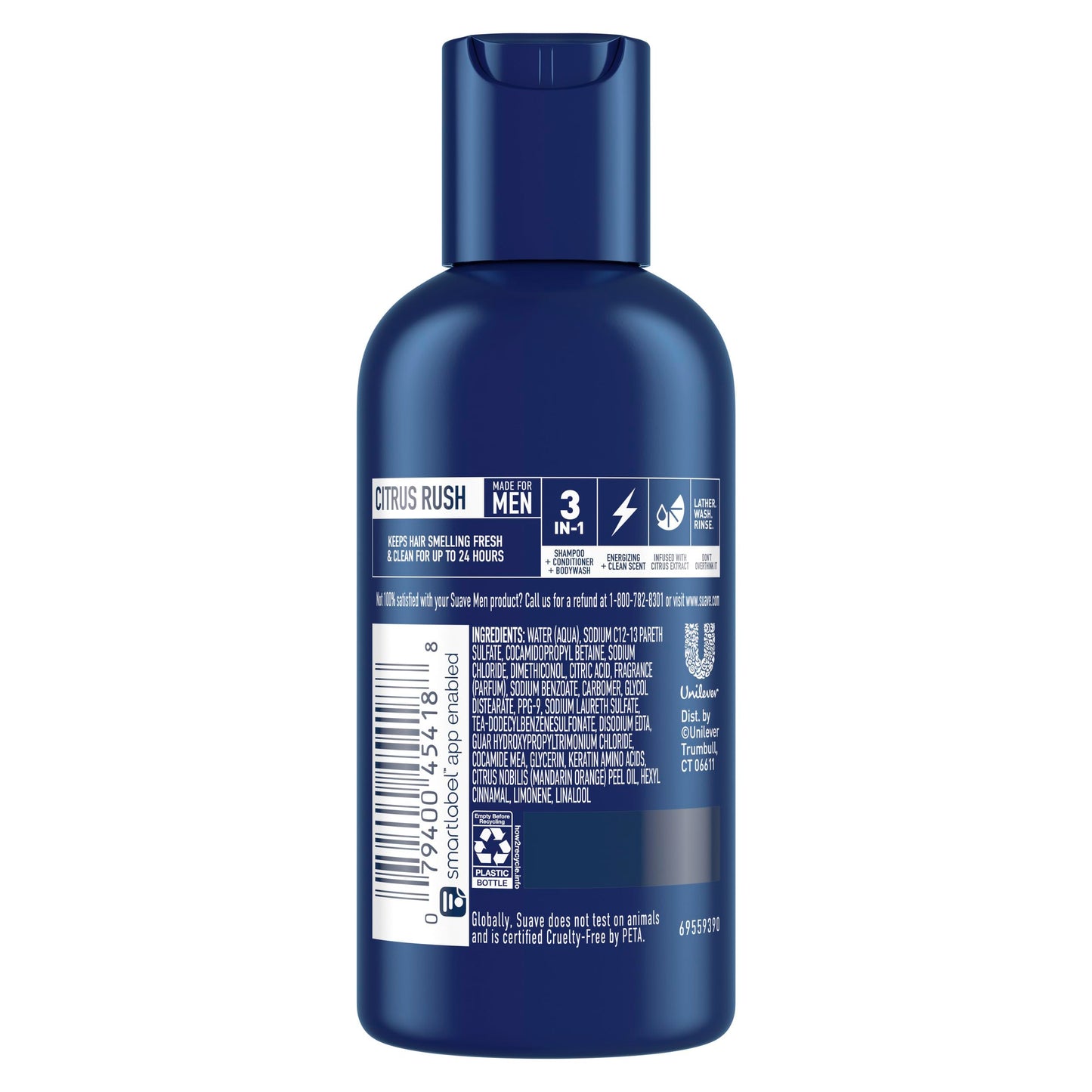 Suave Men Body Wash 3-in-1 Citrus Rush – Travel-Size Shampoo, Conditioner & Body Soap All-in-One Formula with Keratin for Healthy Hair & Skin, 3 Oz Ea (Pack of 3)