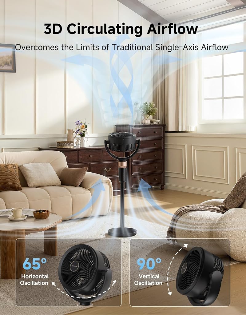 Pedestal Floor Fan FC15 by Dreame - Tower/Desk Oscillating Air Circulator, Black