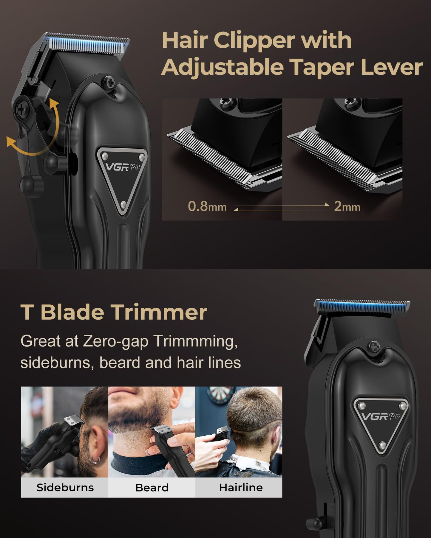 Vgrpro Hair Clippers for Men Professional, Cordless Clipper and Trimmer Set, Clippers for Hair Cutting Kit with Long Battery Life, Electric Hair Trimmer for Family Barber Kids Use (Black)