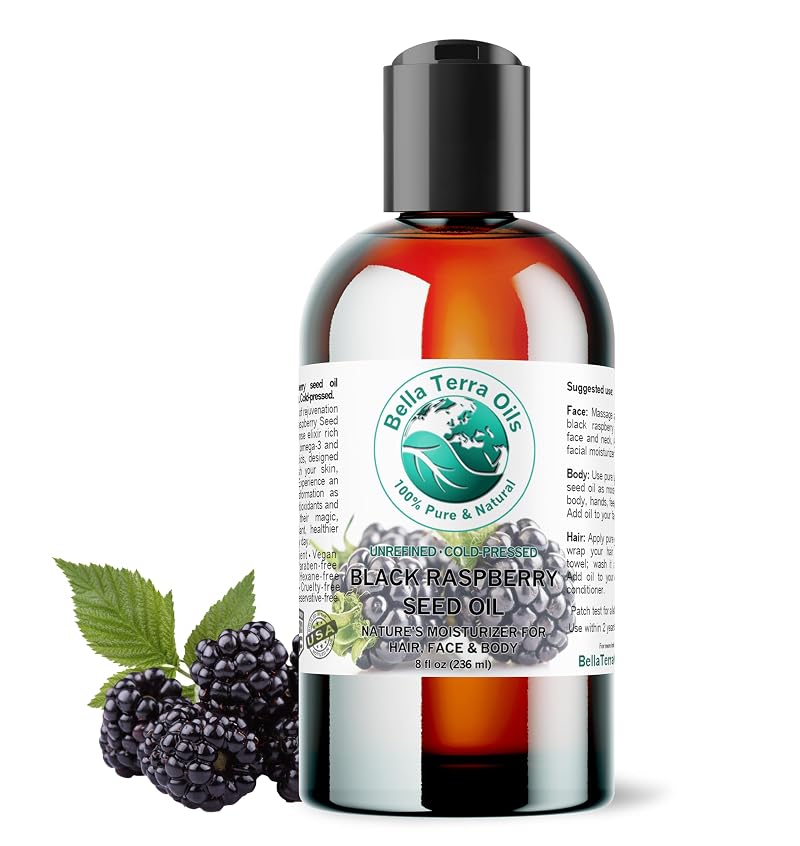 Black Raspberry Seed Oil 8 oz - Cold-Pressed Natural Elixir with Ellagic Acid & Vitamin A