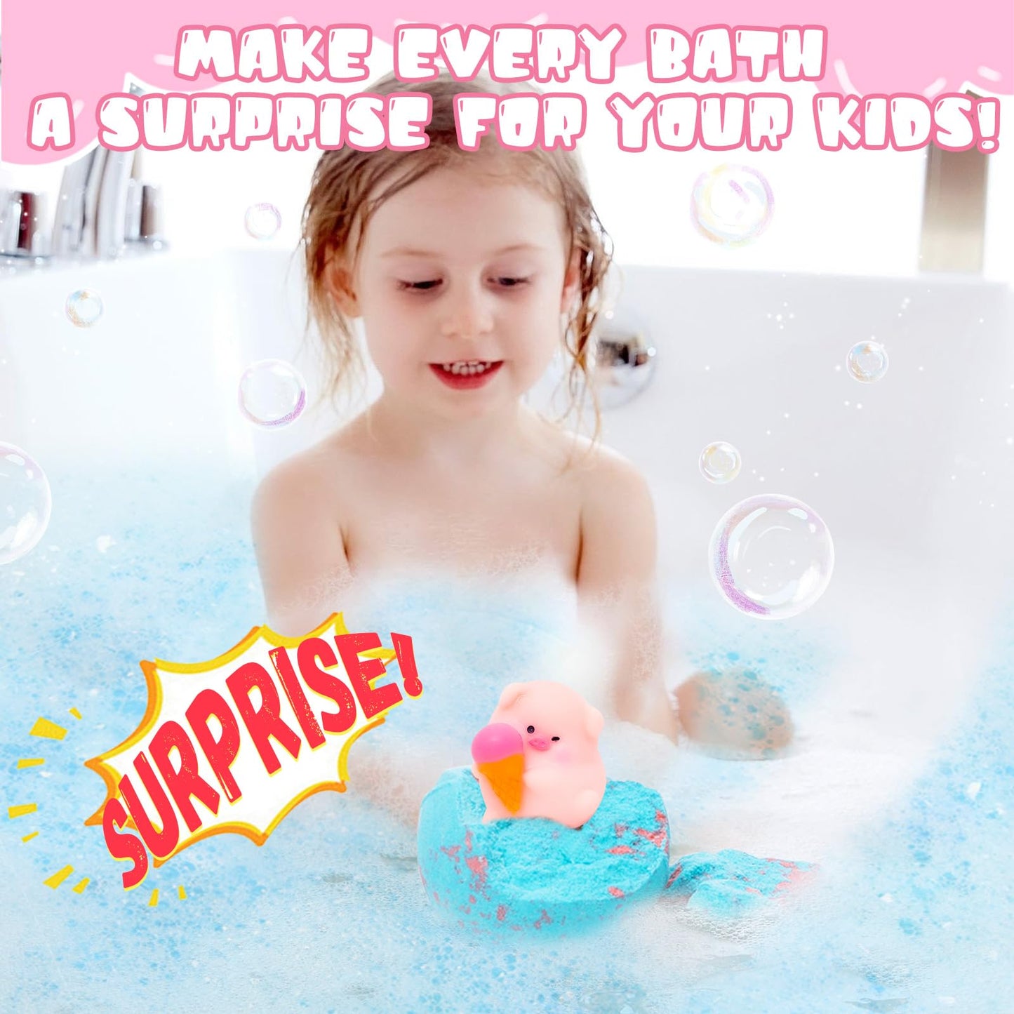 HAPGFS Bath Bombs for Kids with Surprise Inside Kids Organic Bath Bombs Set with Pig Toys Inside for Girls Boys Ideal Christmas Birthday Easter Gift