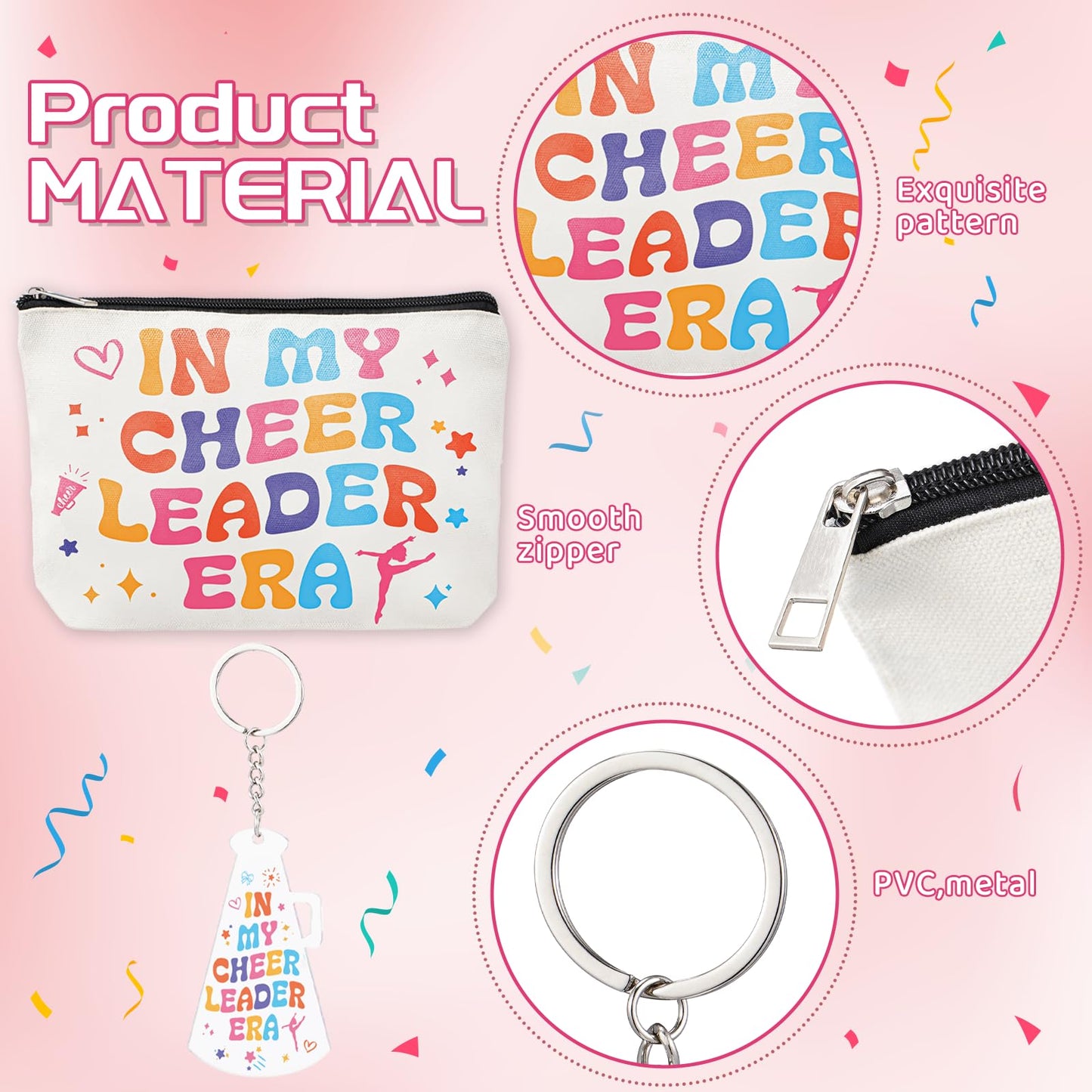 WGXX 5Pcs Cheerleader Gifts Set for Women Including 12oz Cheer Tumbler, Makeup Bags, 5 Cheerleading Bracelet, Stickers, Keychain for Cheer Team & Lovers