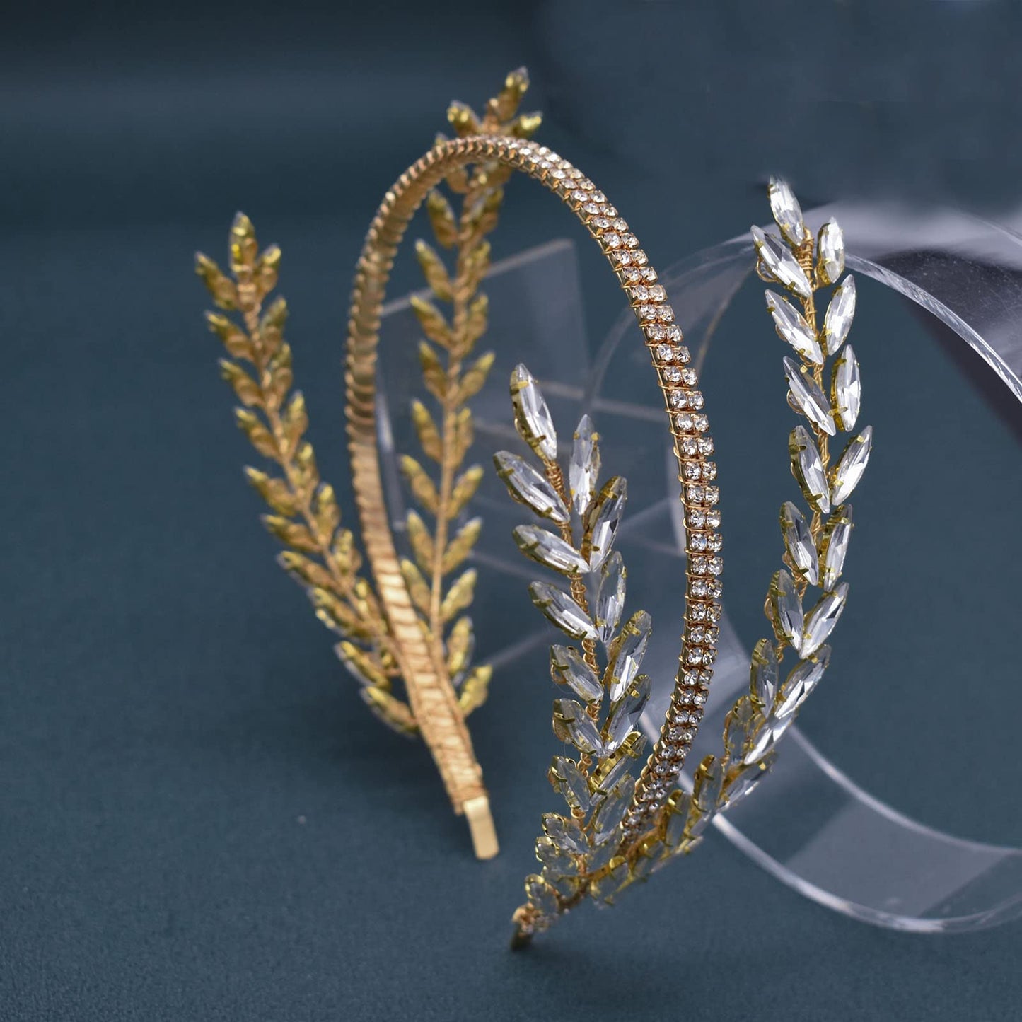 WONRLUA Rhinestone Bridal Headband, Wedding Headpiece for Bride, Wedding Hair Accessories for Brides(Gold)