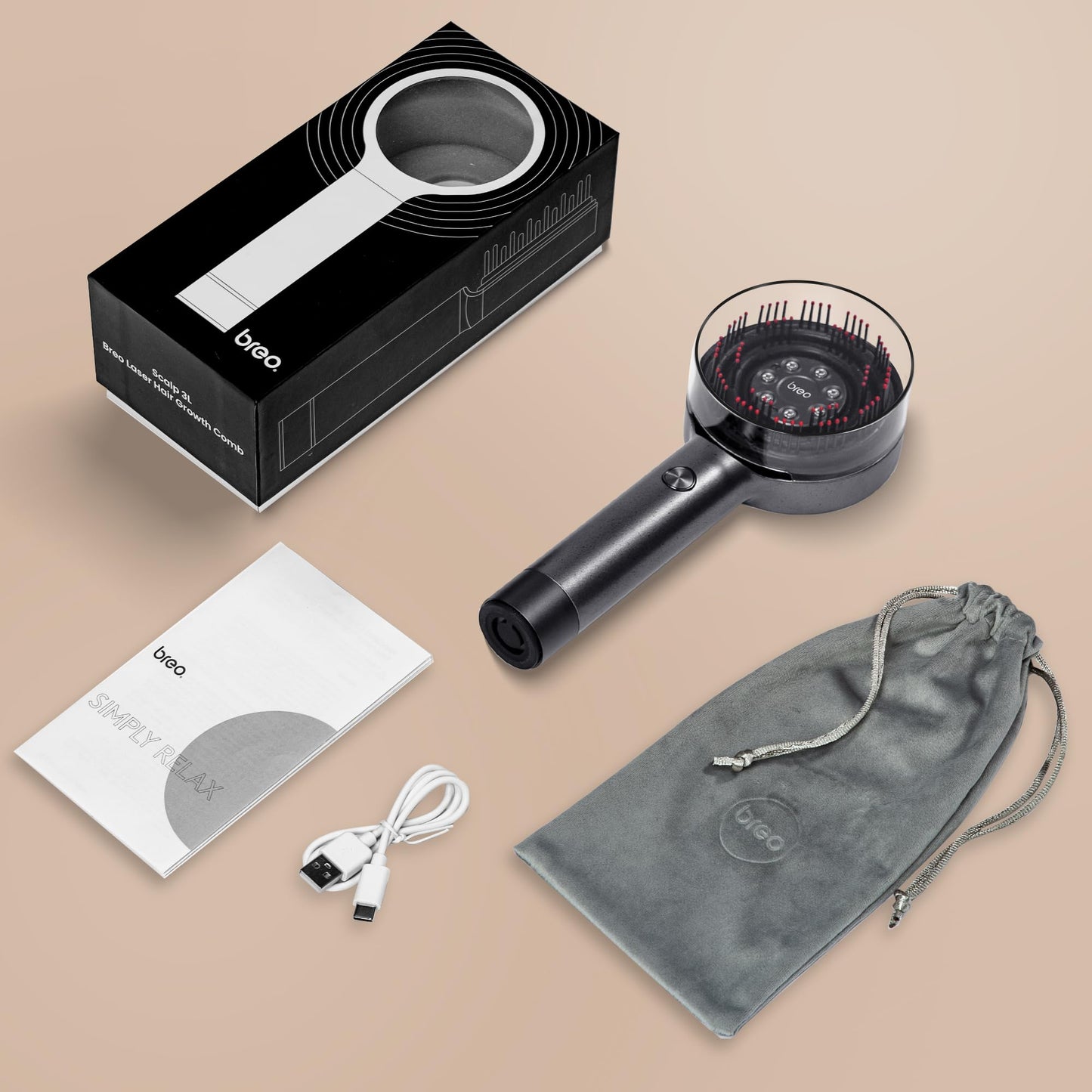 Breo Scalp 3L Laser Hair Growth Comb with 650nm Infrared Technology, 360° Scalp Massager, Waterproof Design, Effective Scalp Stimulation and Hair Regrowth