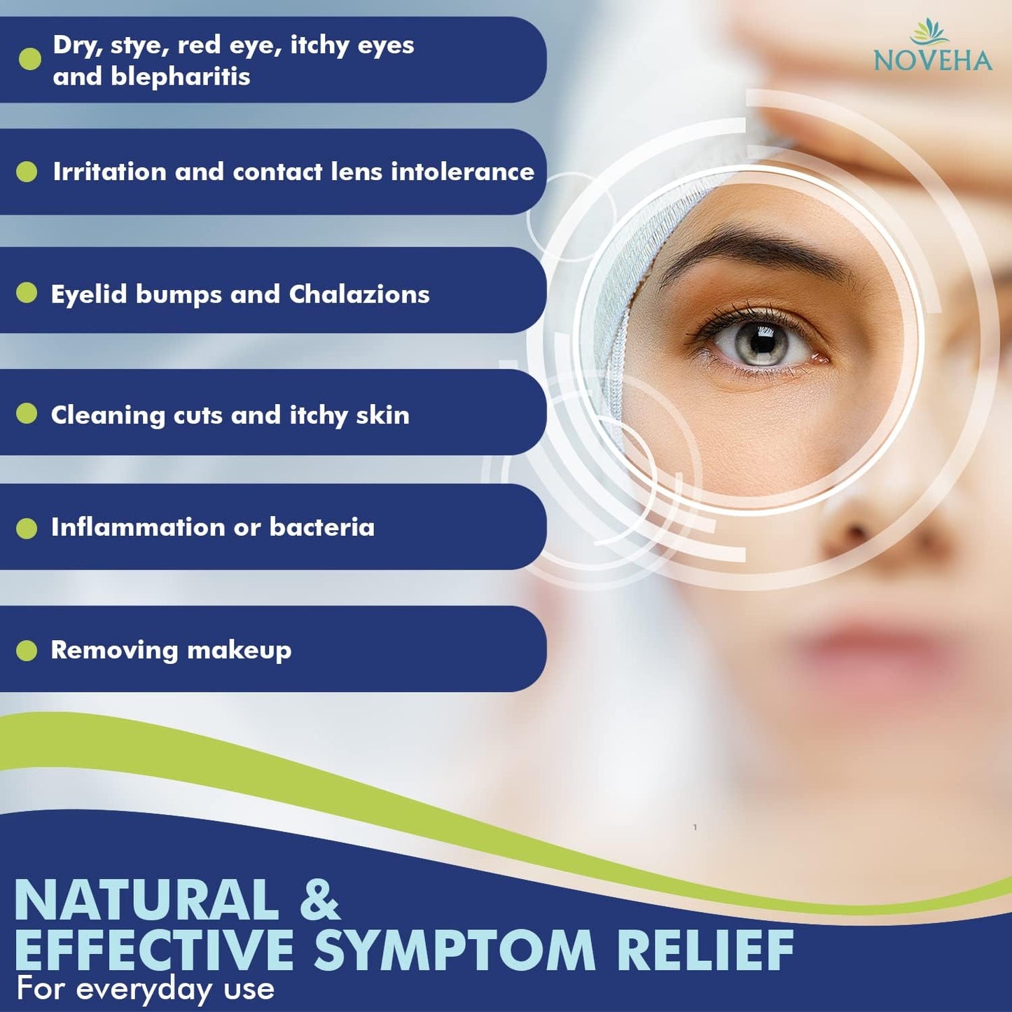 NOVEHA 120Pcs Daily Hygienic Eyelid & Lash Wipes | 120 Individually Wrapped Cleansing Eyelash Wipes - For Blepharitis & Itchy Eyes, Demodex and Natural Makeup Remover & Daily Cleanser (2 Pack)