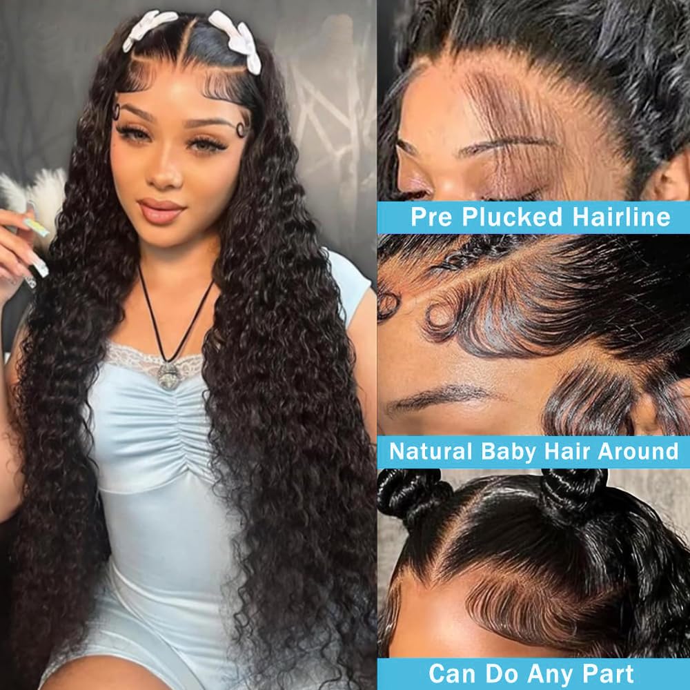Jukabe 13x6 Deep Wave Lace Front Wigs Human Hair Pre Plucked 200 Density HD Transparent Lace Frontal Wigs Human Hair for Women Glueless Wigs Human Hair with Baby Hair 26 Inch