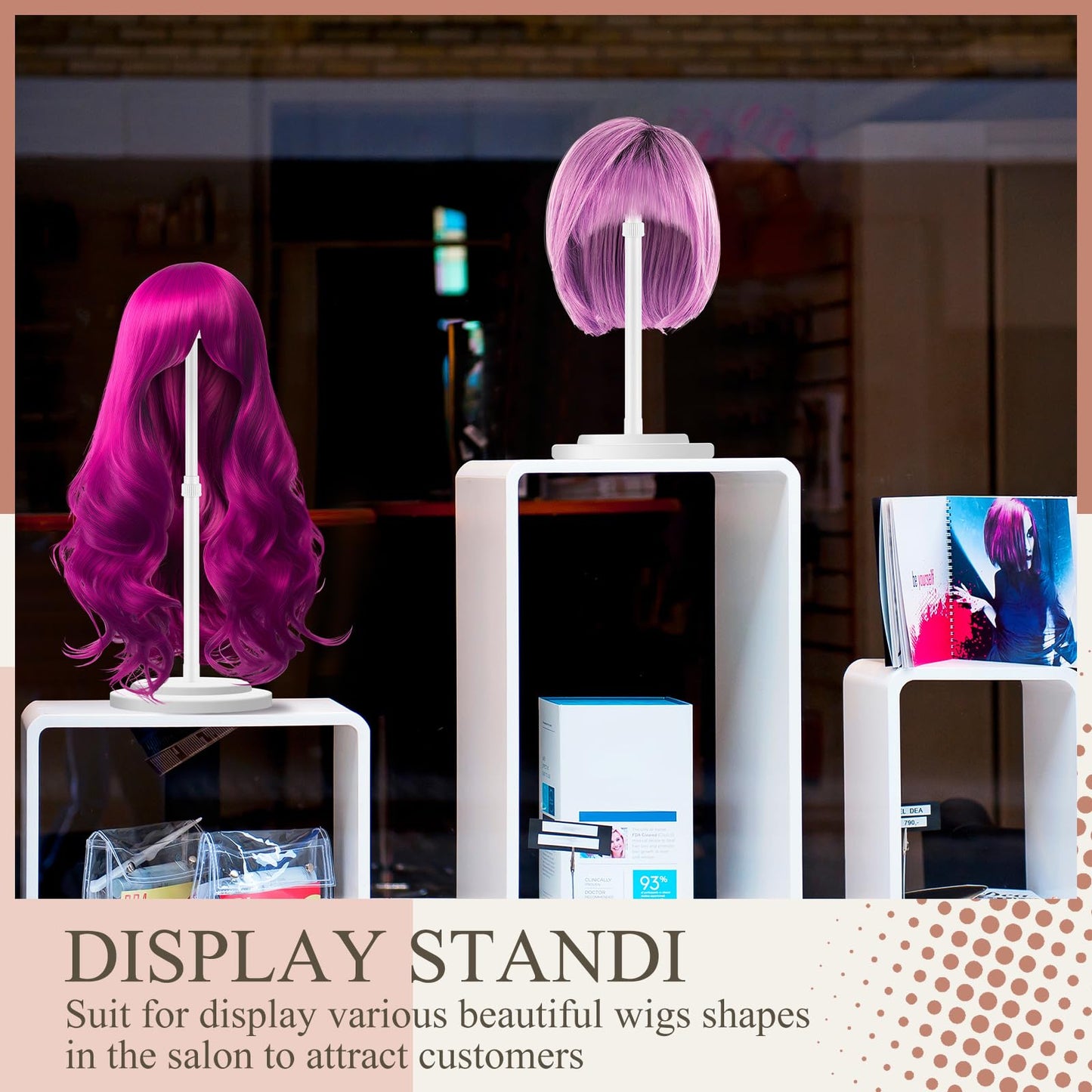 Tatuo 4 Pcs Wig Holders, 9.8"-18.9" Adjustable Height Wig Head Stand Portable Hat Display Holder Storage for Multiple Travel Wigs Styling Practice women DIY Head Stand Non Slip Stable(White)