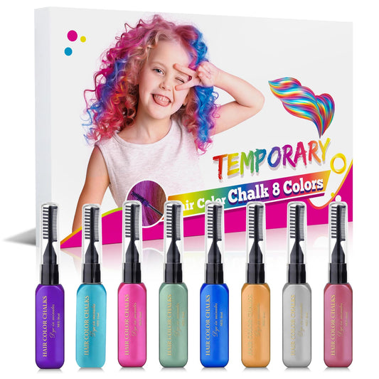 DeMoce Hair Chalk 8pcs Temporary Hair Color for Kids, Washable Hair Mascara for Birthday Cosplay DIY, Easter, New Year, 8 Colors, Natural, Light Hair Colors, Wax, 0.3527 Ounce