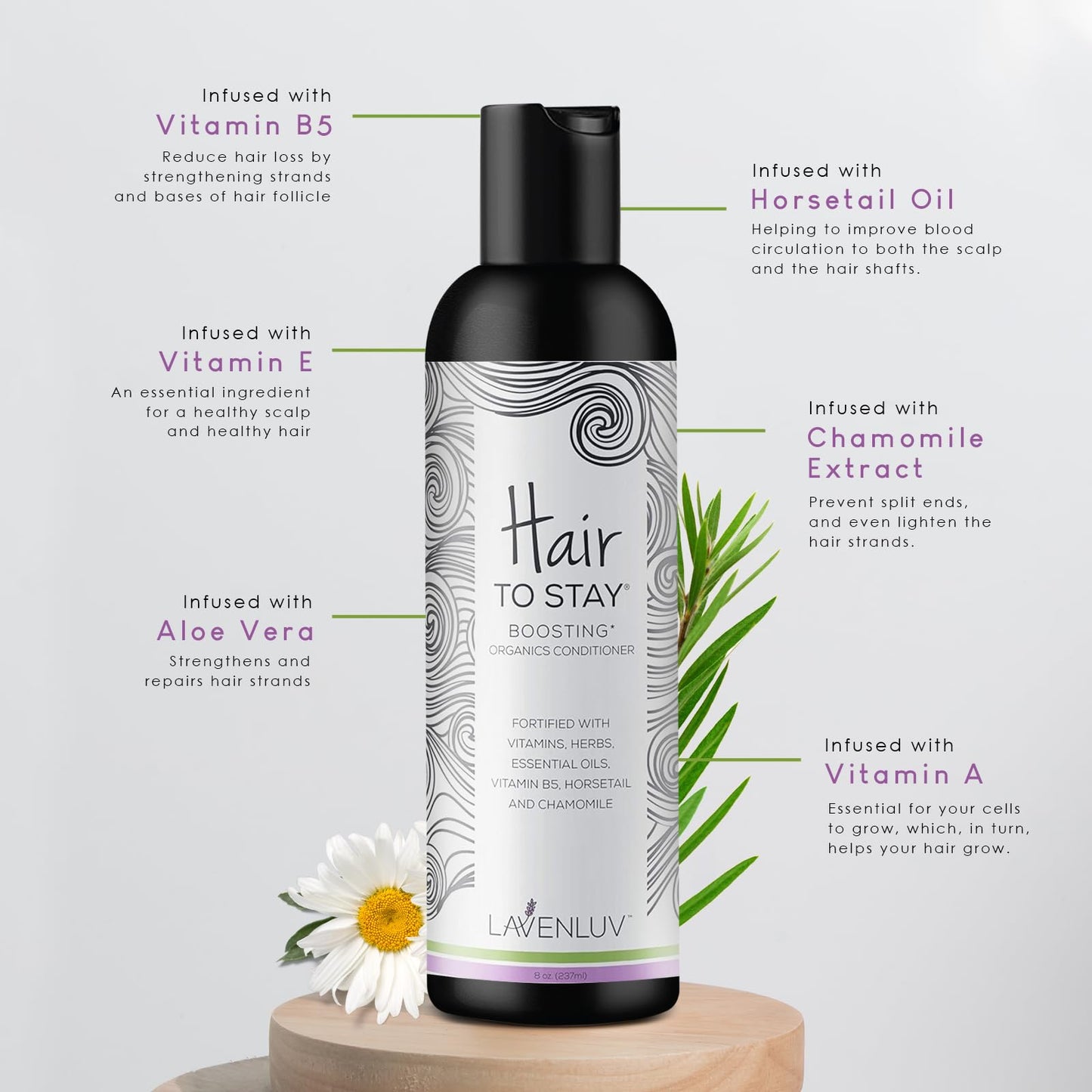 Lavenluv Stay Hair Growth Conditioner - Anti-Loss Treatment - Deep Moisture - Vitamins & Essential Oils - Thickening - Men & Women - 8oz