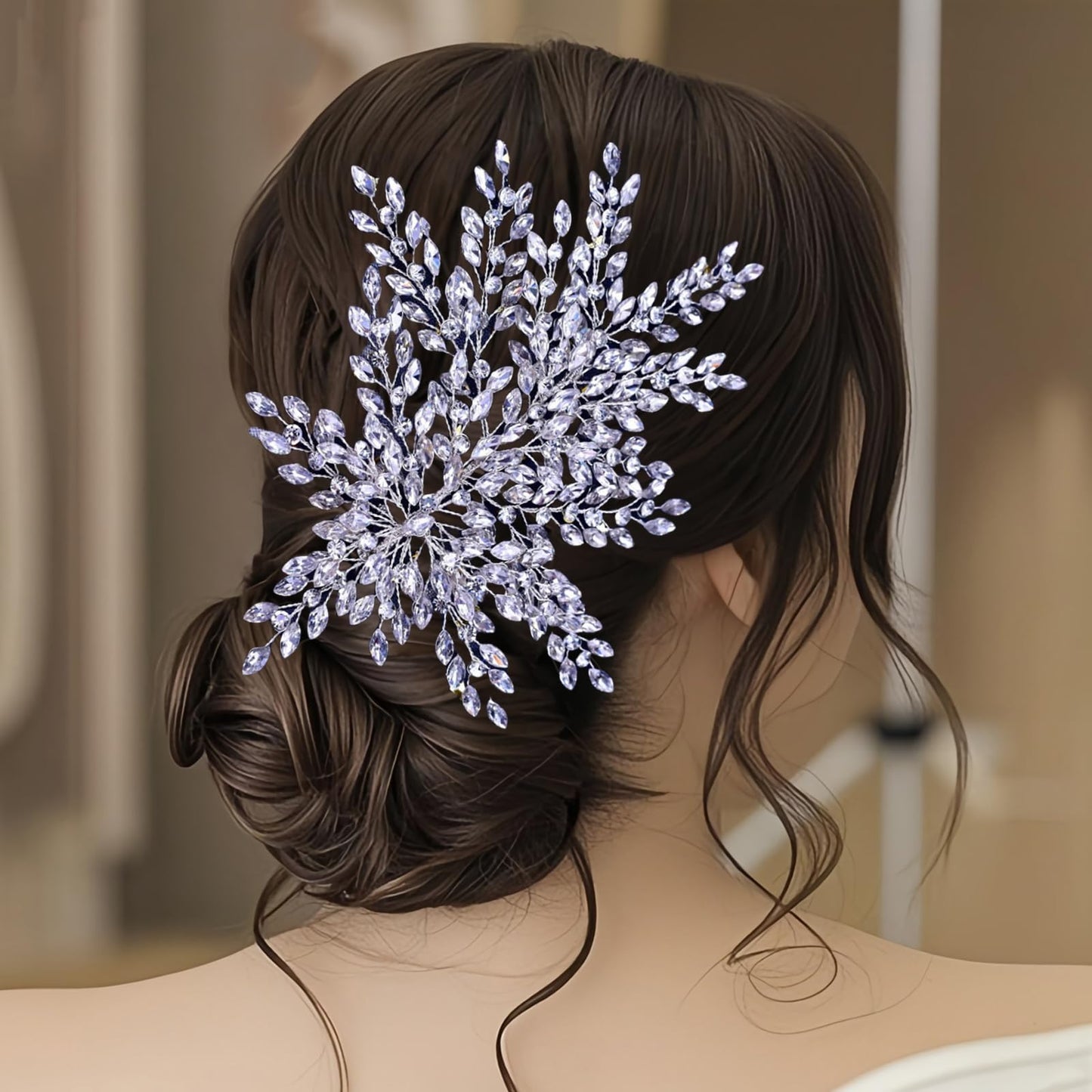 AMORARSI Wedding Rhinestone Hair Piece Leaf Bride Side Headpieces Crystal Hair Accessories for Brides and Bridesmaids