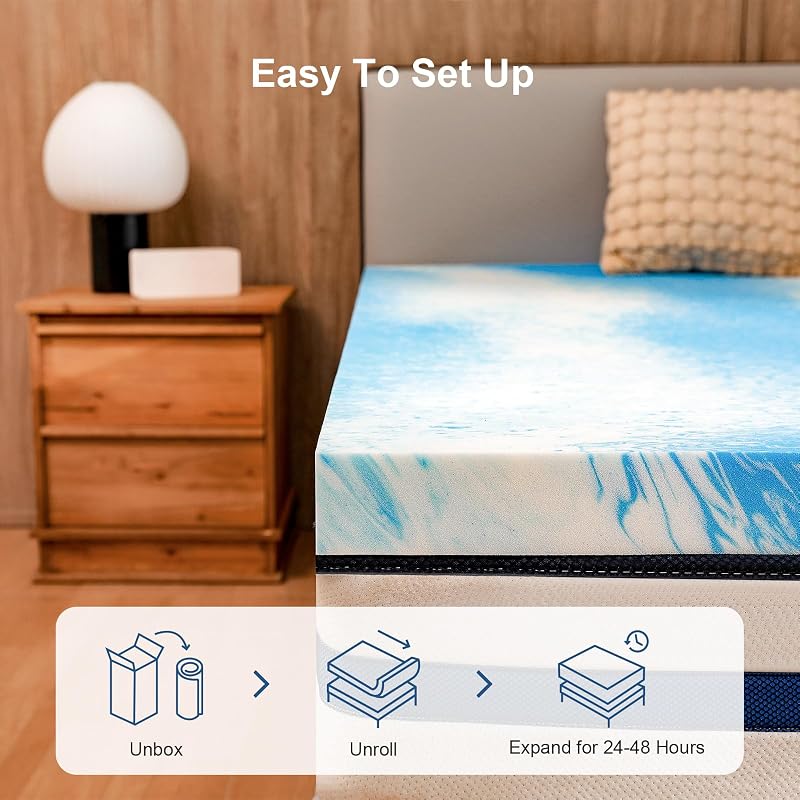 Full-3 Inch Memory Foam Mattress Topper with Cooling Gel Infusion - 54 x 75