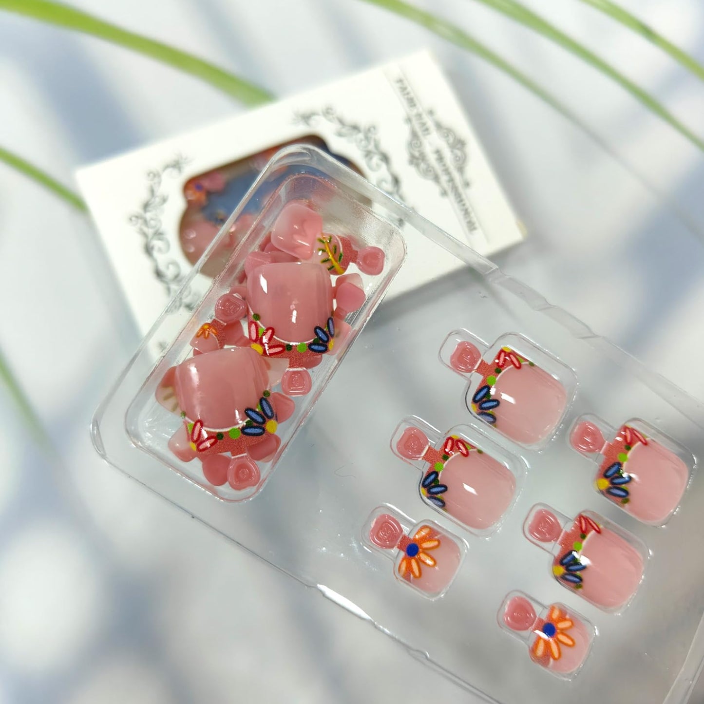 Colorful Flower French Tip Press on Toenails Square Fake Toe Nails Summer Floral False Toenails Glossy Acrylic Toe Nails Reusable Full Cover Artificial Toenails for Coquette Women 24Pcs