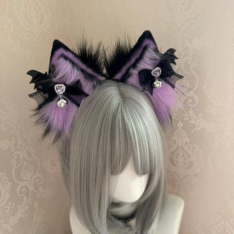 Punk Cat Ears Headband - Variation: Bl Bow Si Bell Love Pu Gem Bp - Cosplay Accessory