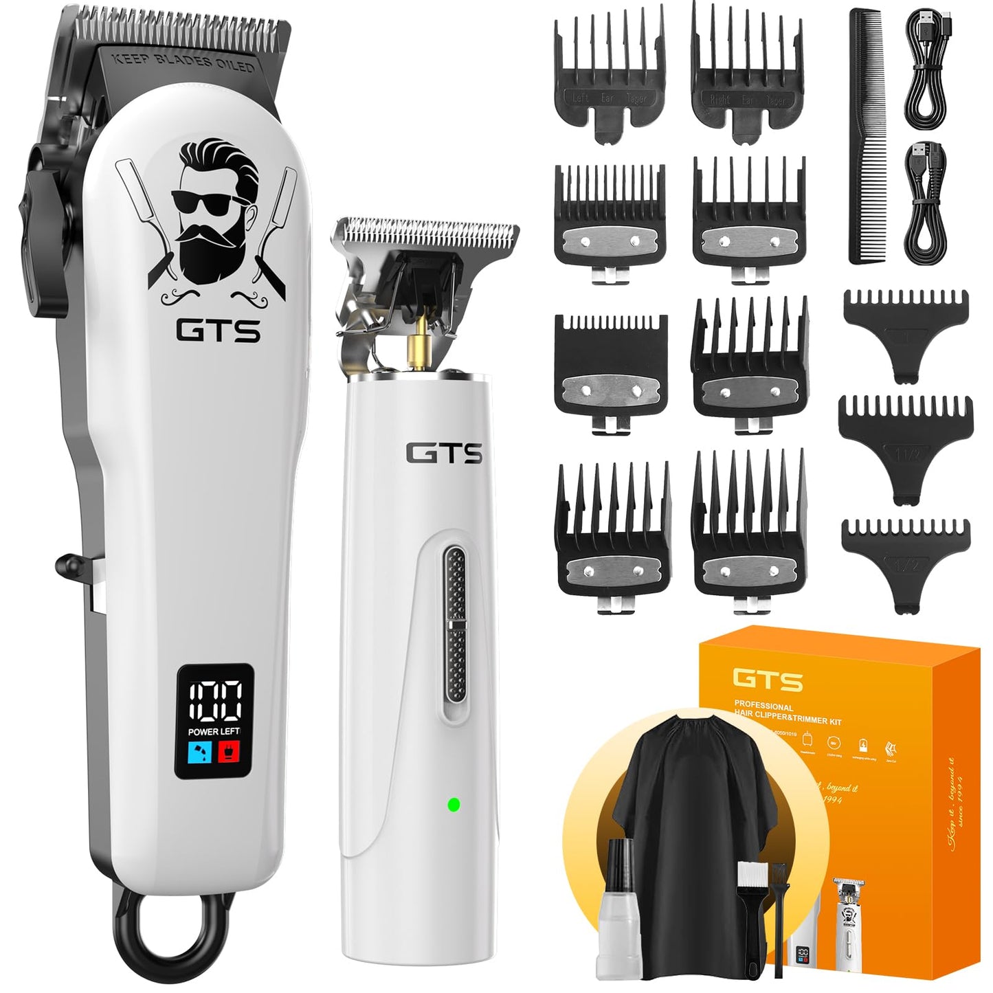 GTSPro Hair Clippers for Men, Clippers and Trimmers Set, Barber Clippers, Electric Hair Trimmer with Box, Gifts for Men White