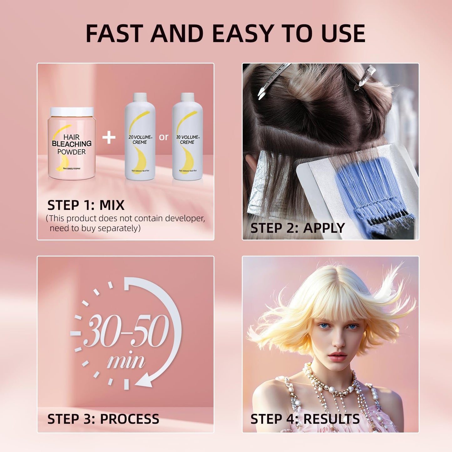 Bleach Powder for Hair，Hair Lightener-Up to 8 Levels of Lift，Quick Blue Hair Bleach Powder for All Hair Types.(500G/17.64oz)