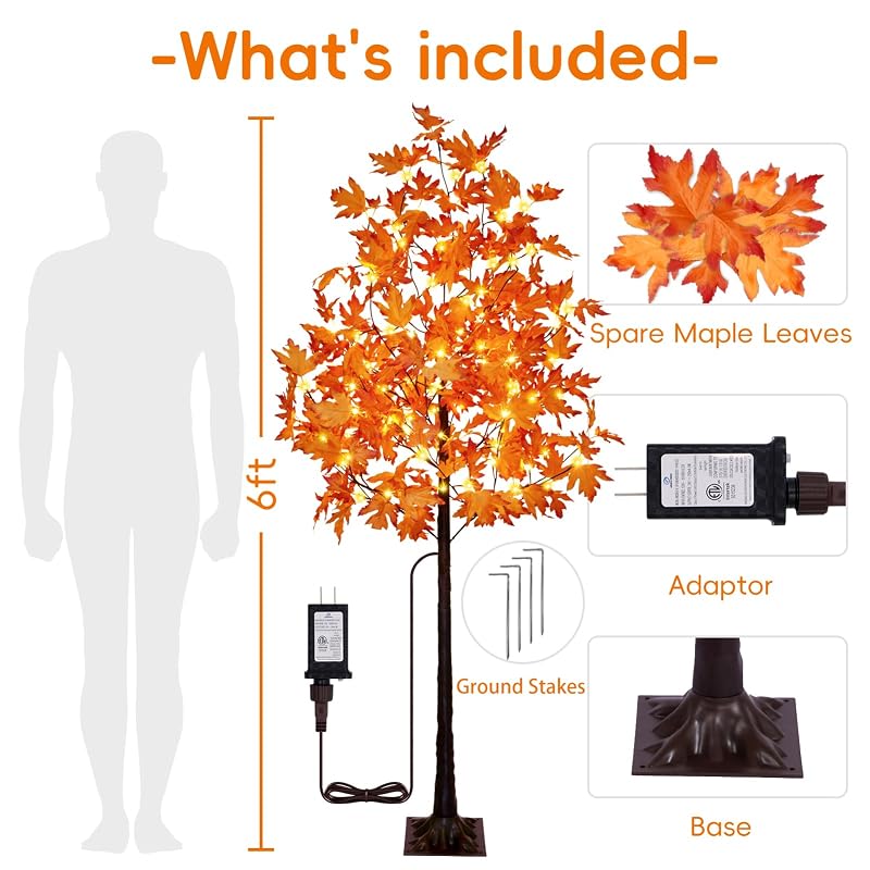 6ft Lighted Maple Tree Novelty Decor with 120 Warm White LEDs