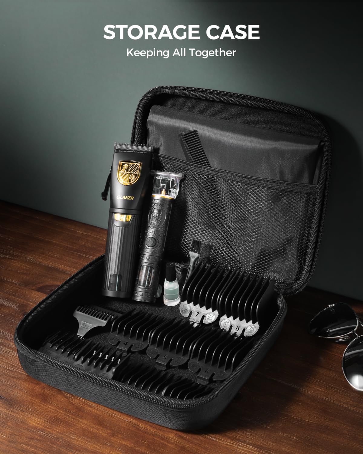 GLAKER Hair Clippers for Men Professional, Cordless Clippers for Hair Cutting, Mens Hair Clippers and Trimmer Kit for Barber with LED Display 15 Guide Combs