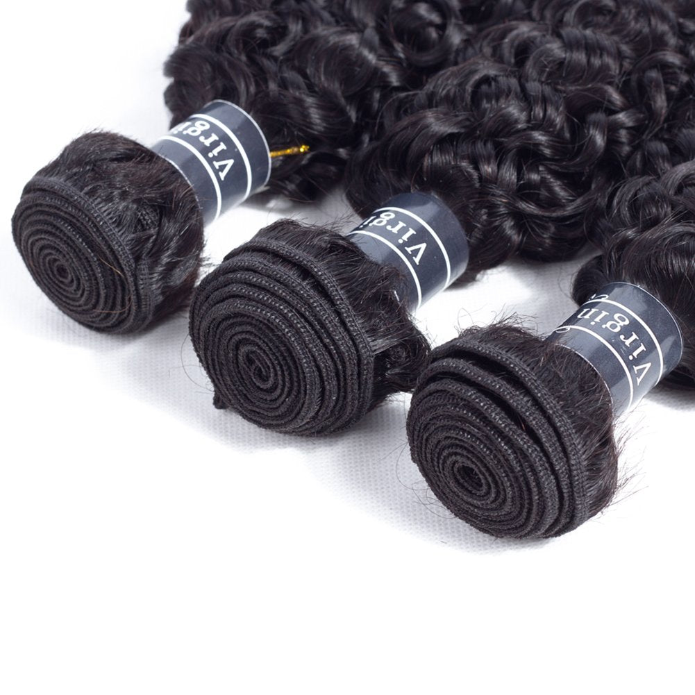 Amella Hair 8A Brazilian Curly Virgin Kinky Human Hair Weave 3 Bundles (14 16 18 Inch, 285g) Unprocessed Weft Extensions Natural Black