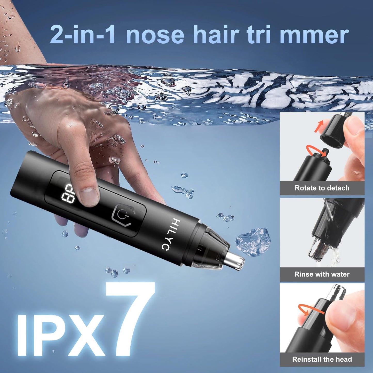 HILYC Professional Nose Hair Trimmer, LED Display, USB Rechargeable, Waterproof Double-Edge Blade for Men, Women, IPX7 Rated, 2025 Model
