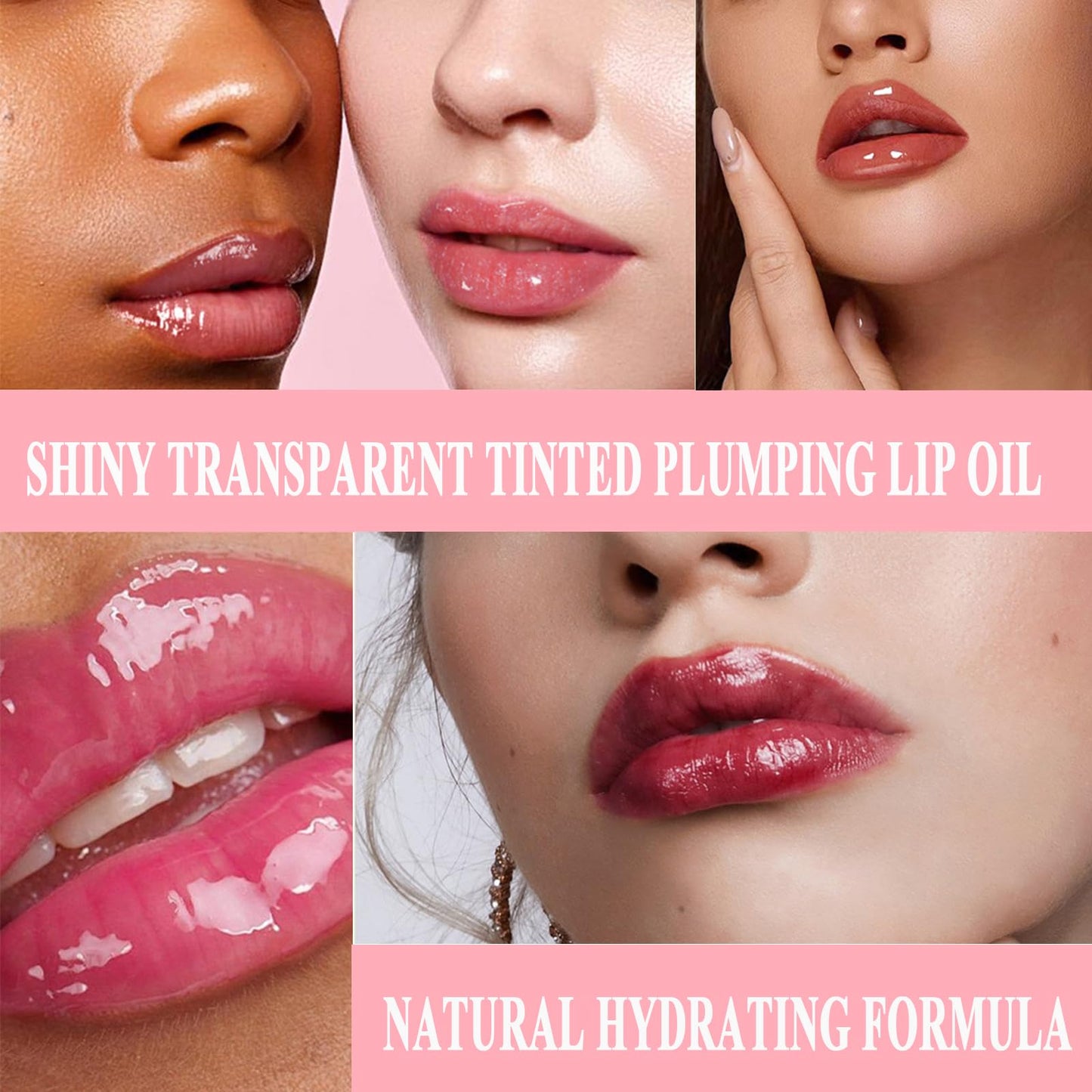 Yeuxtty 6PCS Fat Oil Lip Gloss,Big Brush Head Hydrating Transparent Lip Glow Oil for Women Moisturizing Tinted Lip Plumper Gloss