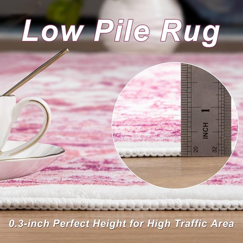 Washable Vintage Area Rug 8x10 - Pink Medallion Distressed Rug with Non-Slip Backing (Variation: Pink & White+8' x 10' Rectangular)
