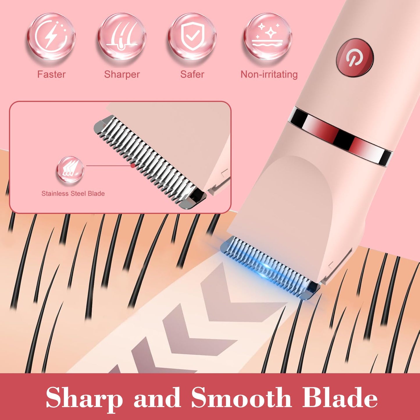Zivelier 3-in-1 Electric Razor IPX7 Waterproof Bikini Trimmer Wet & Dry Use Painless Personal Trimmer Groomer for Ladies Face Body Legs Bikini Public Hairs Electric Lady Shaver with Replaceable Heads