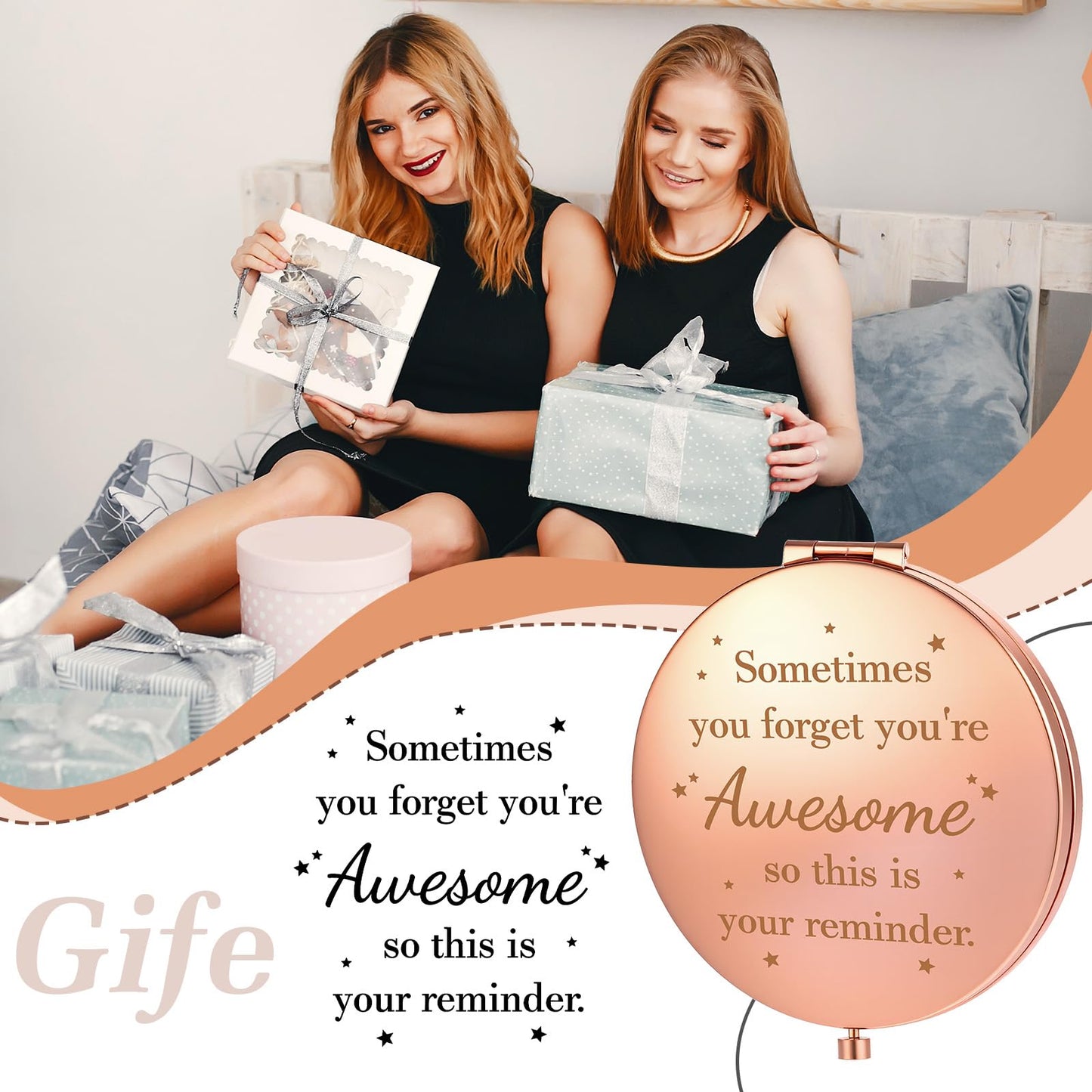 Limbeuuu 10 Pcs Inspirational Compact Mirror Sometimes You Forget You're Awesome Appreciation Gifts for Women Mother's Day Party Favors Magnifying Pocket Mirror (Rose Gold)