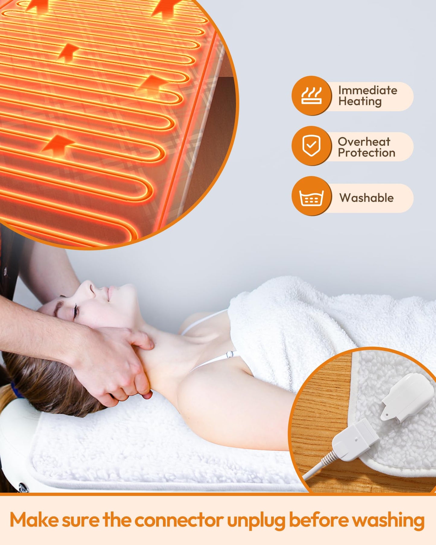 Massage Table Warmer Pads Heated Mattress Pad 9 Heat Settings Professional SPA Bed Warmer (71" x 30"), Digital Heat Control Pad Electric Heating Pad, w/Overheat Protection for Massage Bed & Spa,White