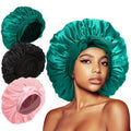3Pcs Bonnet Silk Bonnet for Sleeping, Extra Large Satin Bonnet for Sleeping Hair Bonnets for Sleeping Black Curly Hair Women Jumbo Bonnet with Tie Band Braids Shower Cap