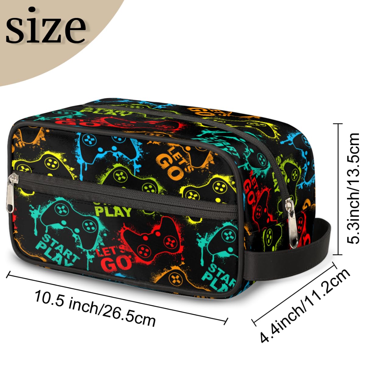 Bardic Travel Toiletry Bag for Boys, Waterproof Hanging Dopp Kit for Men, Shaving Bag with Large Capacity for Travel,Sports Shower (Gamer Gamepad)