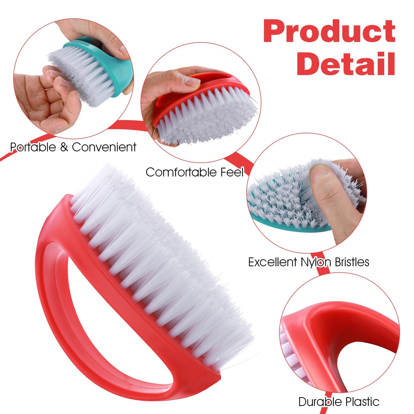 HJZHII 2 Pcs Hand and Nail Brush, Nail Clippers Heavy Duty Scrub Clean Brushes with Nylon Bristles for Cleaning Soft Stiff Fingernails Fingers Toes and Nails Scrubber Men Women(Red, Blue)