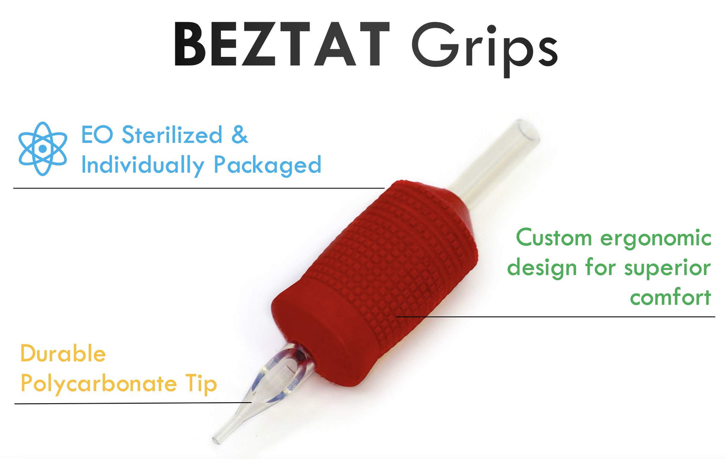 BEZTAT 25mm (1 Inch) Ultra Premium Clear Disposable Tubes w/Red Soft Silicone Grip- 20 Pack, Round Tip (5RT)