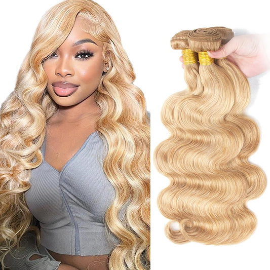 P27/613 Highlight Blonde Bundles Body Wave Bundles Human Hair 14 16 18 Inch Unprocessed Brazilian Virgin Weave Hairs Honey Blonde 3 Bundle 50 Gram Per Bundle Human Hair Extensions