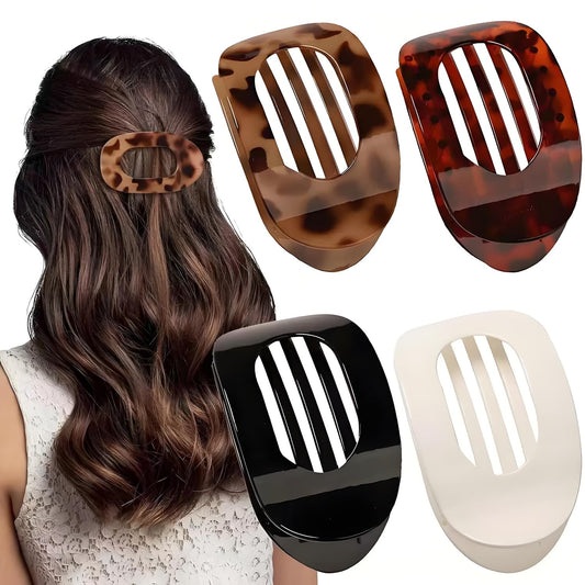 4PCS Flat Hair Clips For Women, Round Lay Down Claw Clips,Strong Duck Billed Hair Clips,Bendable Teeth，French Hair Claw Clips for Thick, Thin, Long & Short Hair (Style A)