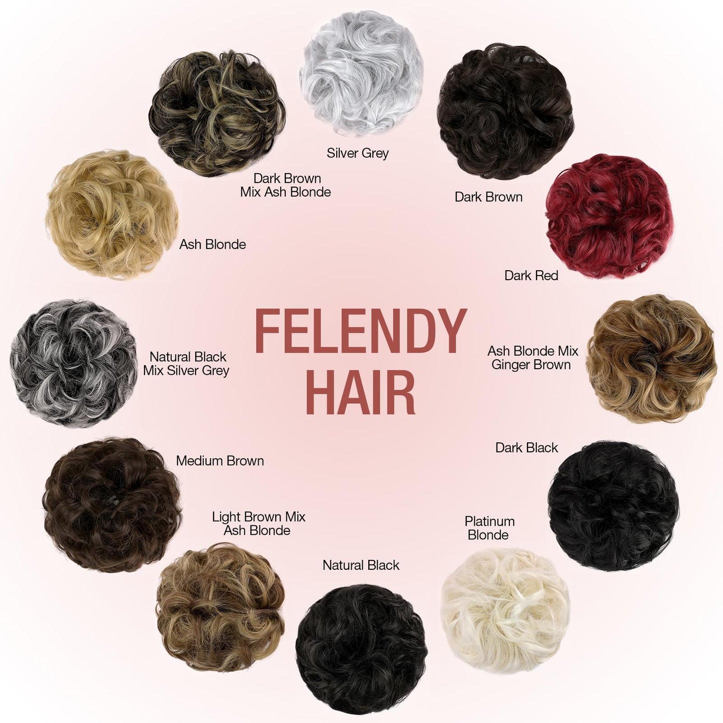 FELENDY 2PCS Messy Bun Hair Piece Large Wavy Curly Elastic Hair Bun Scrunchies Fluffy Thick Donut Chignon Hairpieces Updo Extensions Dark Red