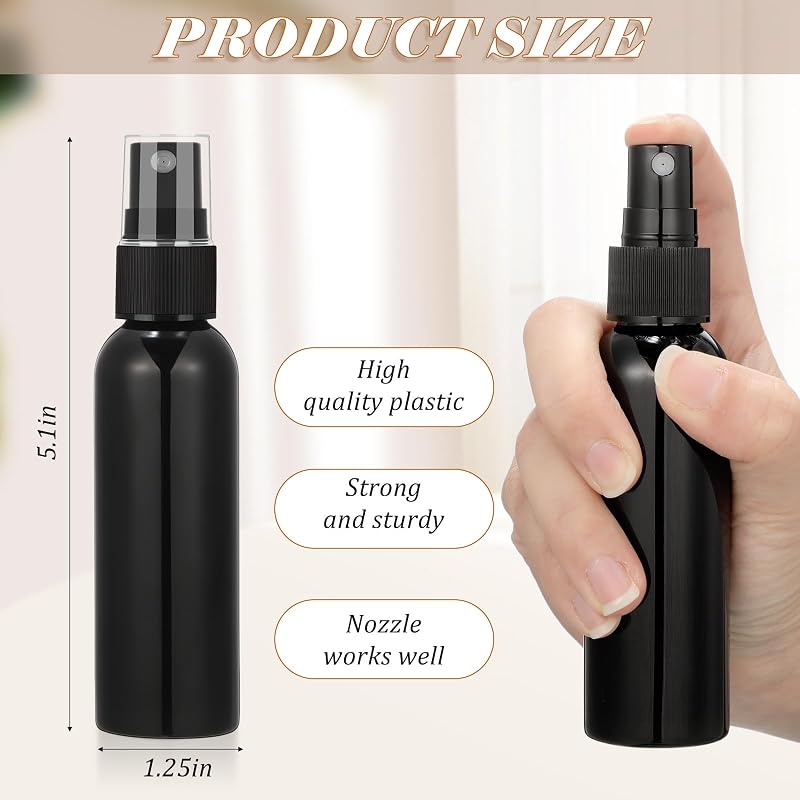 2 oz Refillable Spray Bottles – 100 Pcs Mini Spritzer with Nozzle Covers (Black) — Travel Cosmetic Bottles