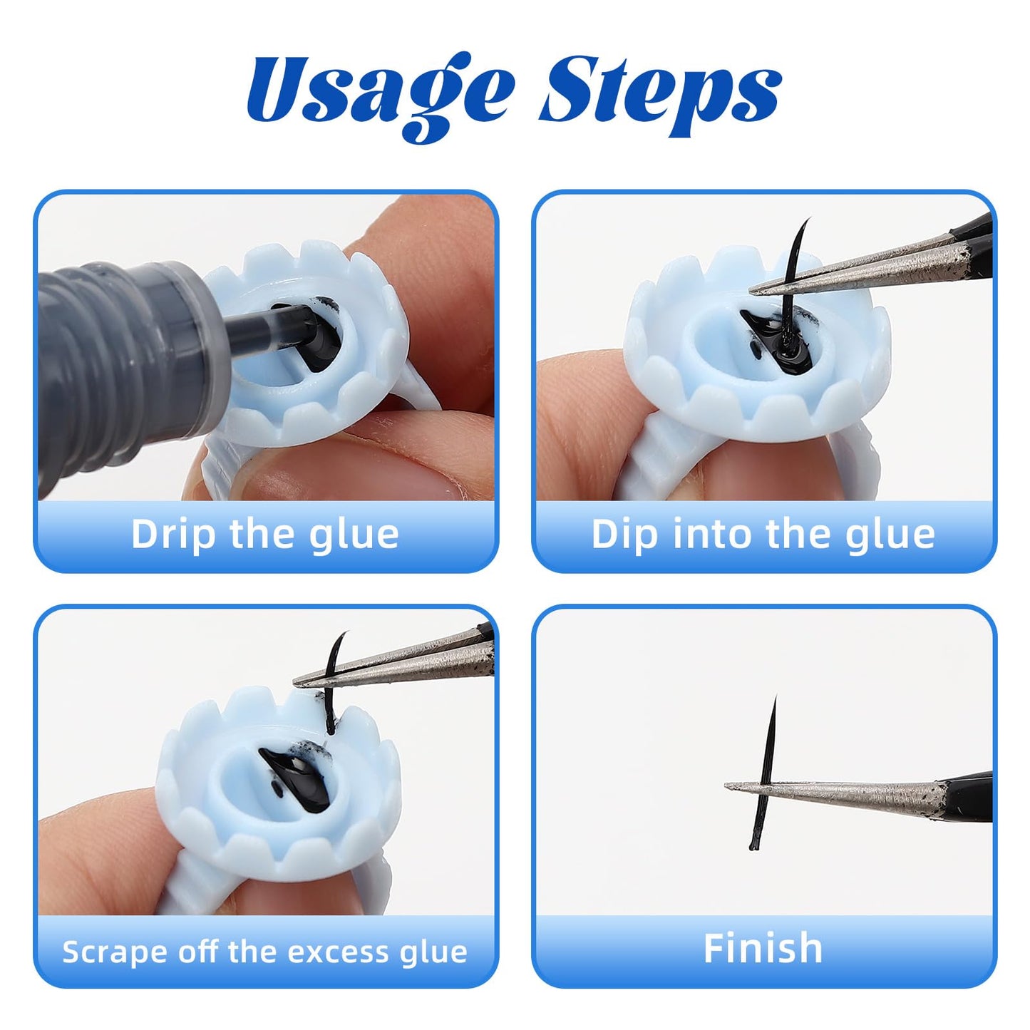 300PCS Blue Glue Rings for Eyelash Extension,Lovely Round Rings for Lashes,Disposable Lash Glue Holder for Lash Extension Makeup Plastic Nail Supplies (Blue-r, Round - shaped)