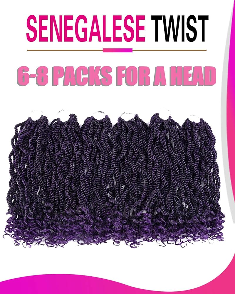 6 Packs 12 Inch Crochet Senegalese Twist Hair for Kids & Women 1B Purple by TOZIKA - Pre-Looped, 120 Strands