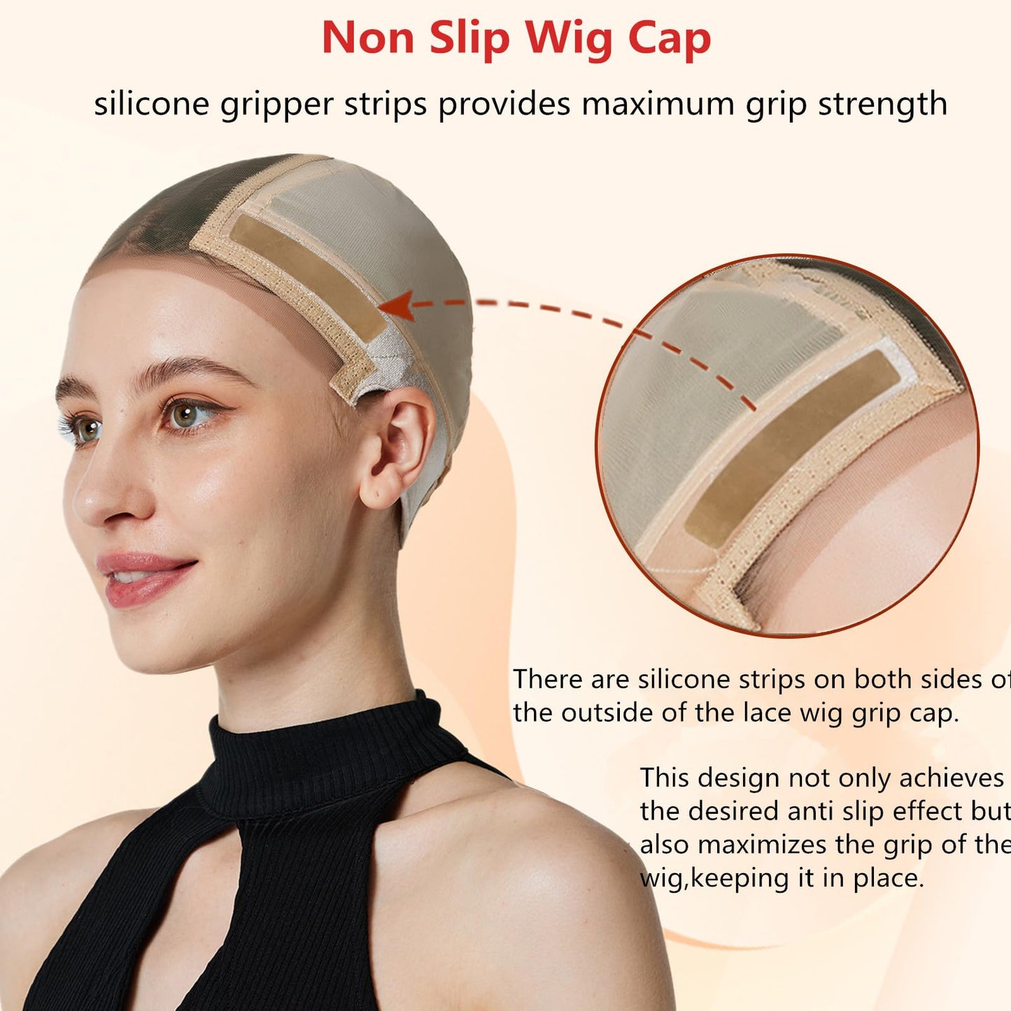 Xiushumyi Lace Wig Cap for Women,Non-Slip Grip Cap Make Your Wigs Glue Free,Wig Caps with Built-in Adjustable Velvet Band for Keeping Wigs in Place(Nude,S)