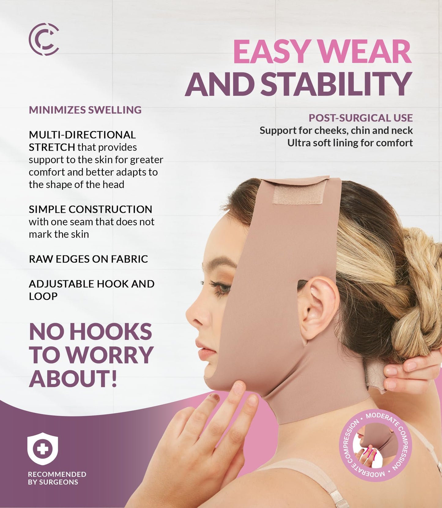 CURVEEZ Face Toning Belt Post Surgery Lipo Compression Chin Strap For Women | Faja Mentonera Reductora para Papada Y Cuello | For Use After Face and Chin Surgery