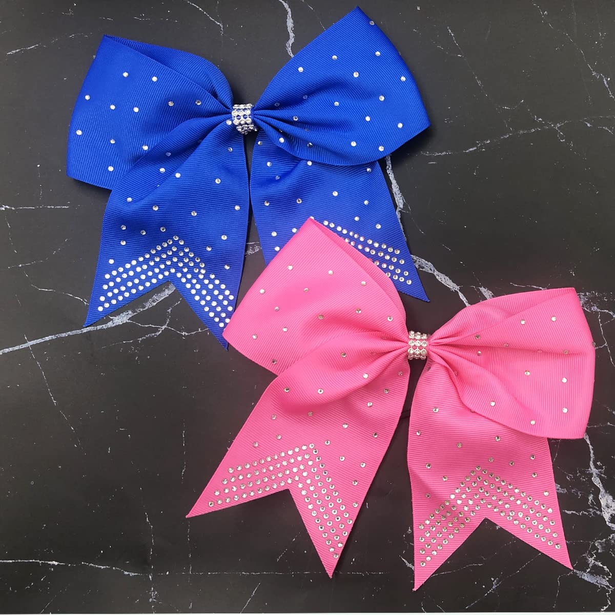 Hipcheer 12PCS 8" Rhinestones Large Cheer Hair Bows for Girls, Hand-made Grosgrain Ribbon Hair Accessories for Teen Girls Softball Cheerleader Sport (Red)