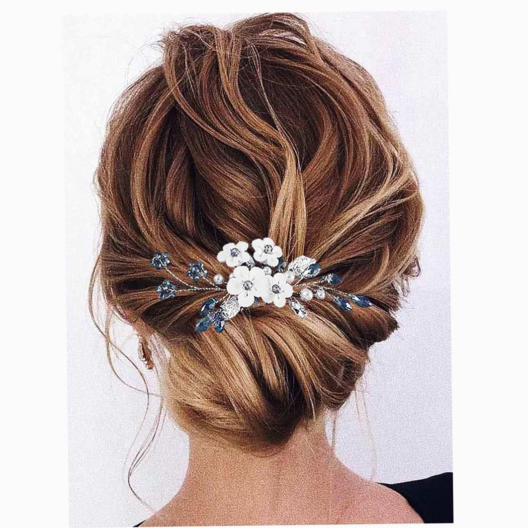 EARENT Blue Wedding Hair Accessories Flower Hair Comb for Women