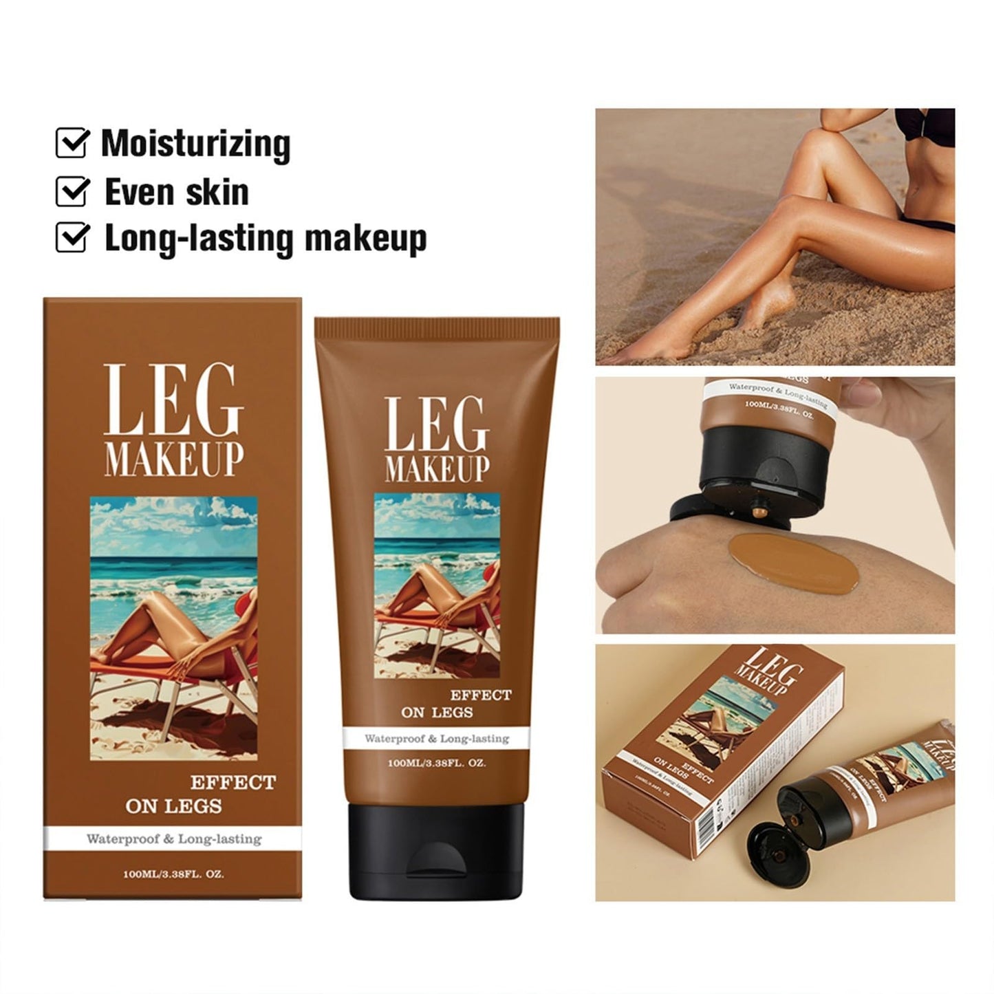Leg Makeup Waterproof No Transfer,Leg Vein Cover Up Makeup with Brush,Body Scar Cover Up Tattoo Concealer for All Skin Tones (Medium)