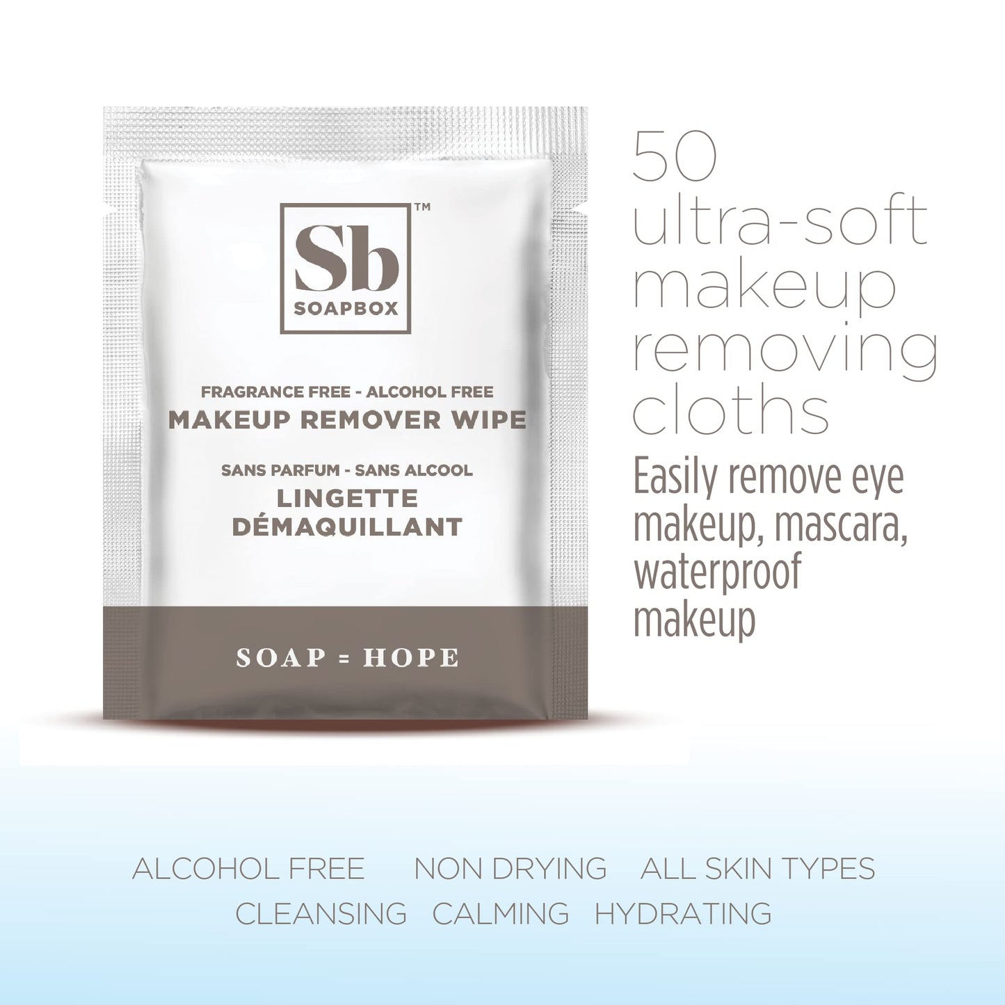 Soapbox Fragrance-Free Makeup Remover Wipes - Gentle Facial Cleansing Wipes for Dirt and Oil, Alcohol Free Makeup Remover Pads 50 Count