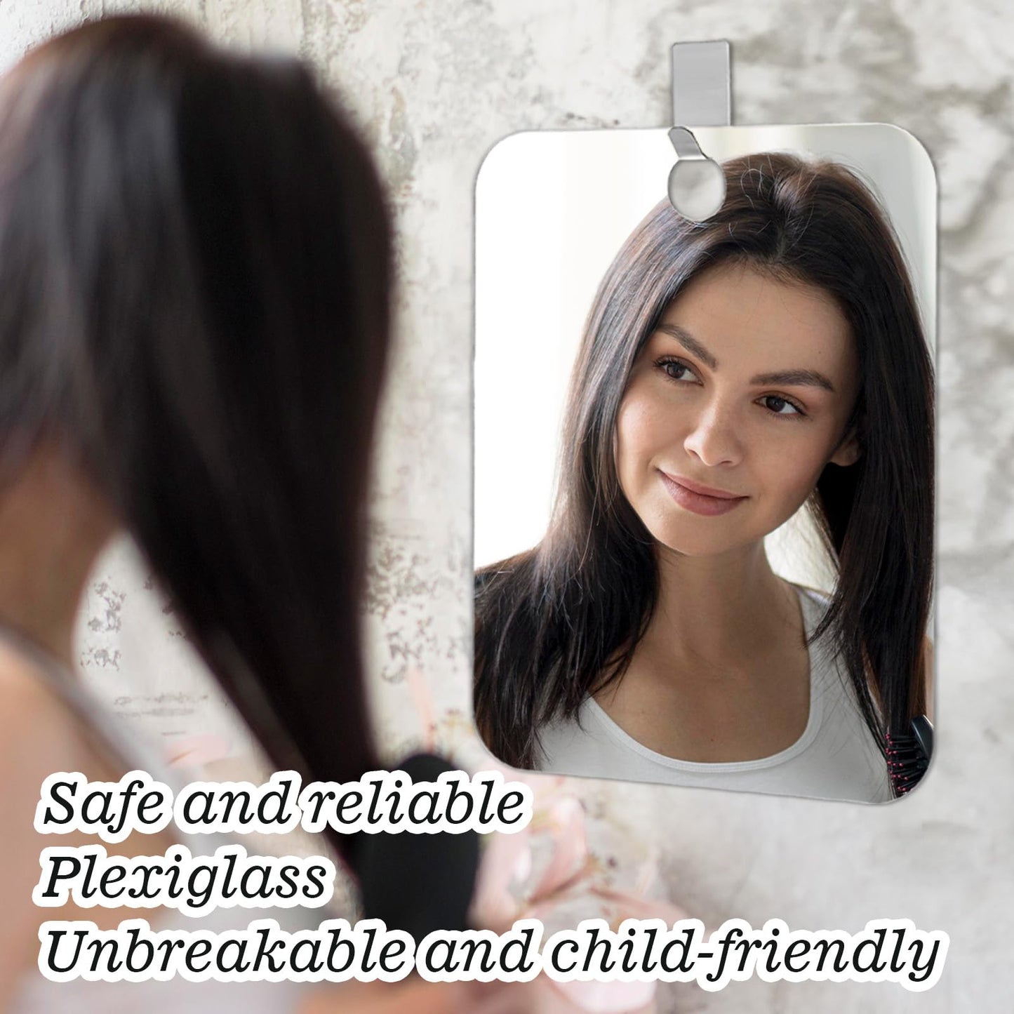 Sorcristy 2 Pack Shower Mirror Set, 9.84x7.87 inches Fogless Shatterproof Acrylic Mirrors, Portable Handheld for Shaving, Travel, Camping, Bathroom Wall Mount (Silver)