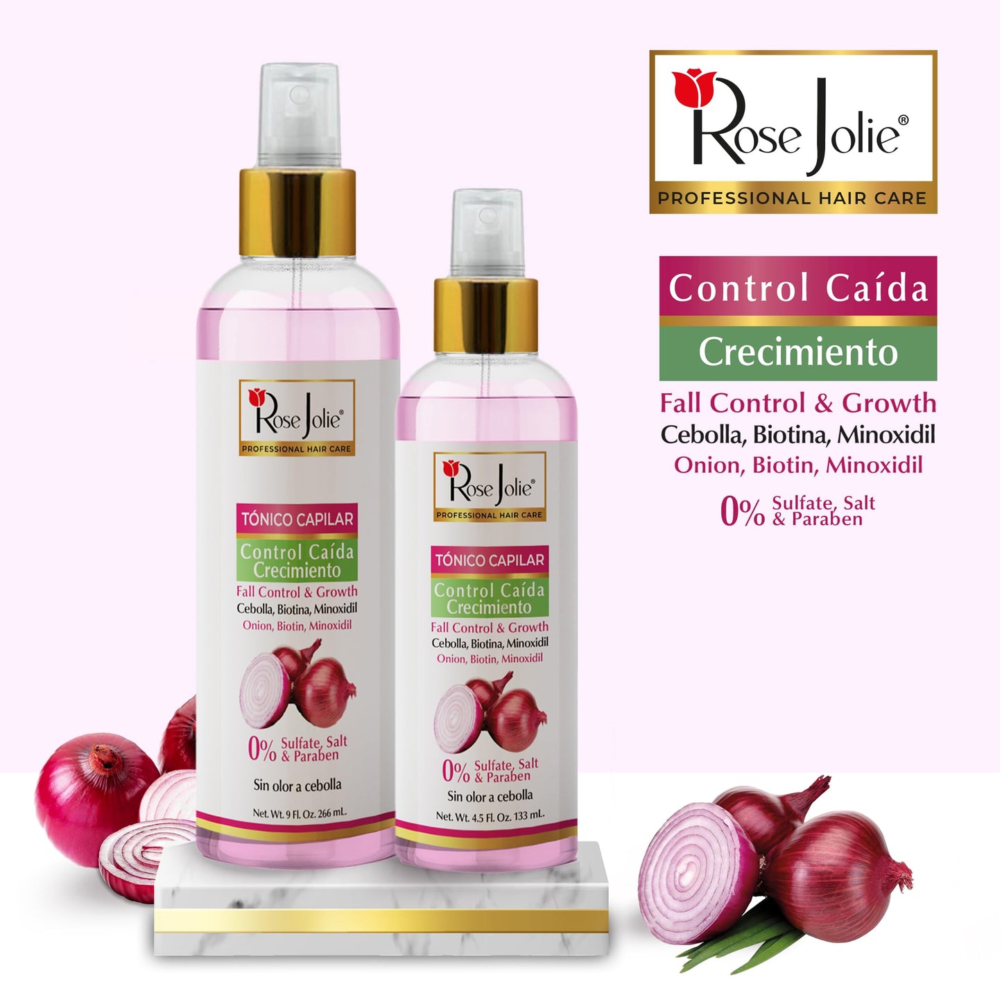 Rose Jolie Onion & Biotin Hair Tonic Spray | Fall Control & Growth Support | Strengthens Roots & Revitalizes Scalp | Sulfate-Free Salt-Free Paraben-Free | No Onion Smell | 4.5 fl oz
