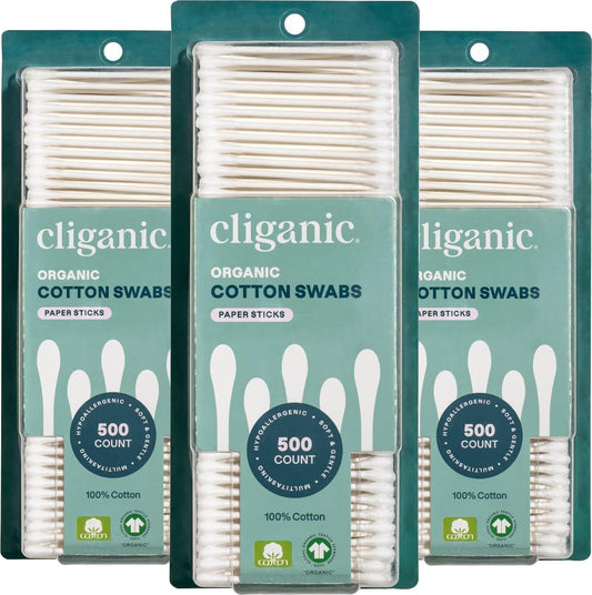Cliganic Organic Cotton Swabs - 1500 Count, 100% Pure Natural & Hypoallergenic Buds