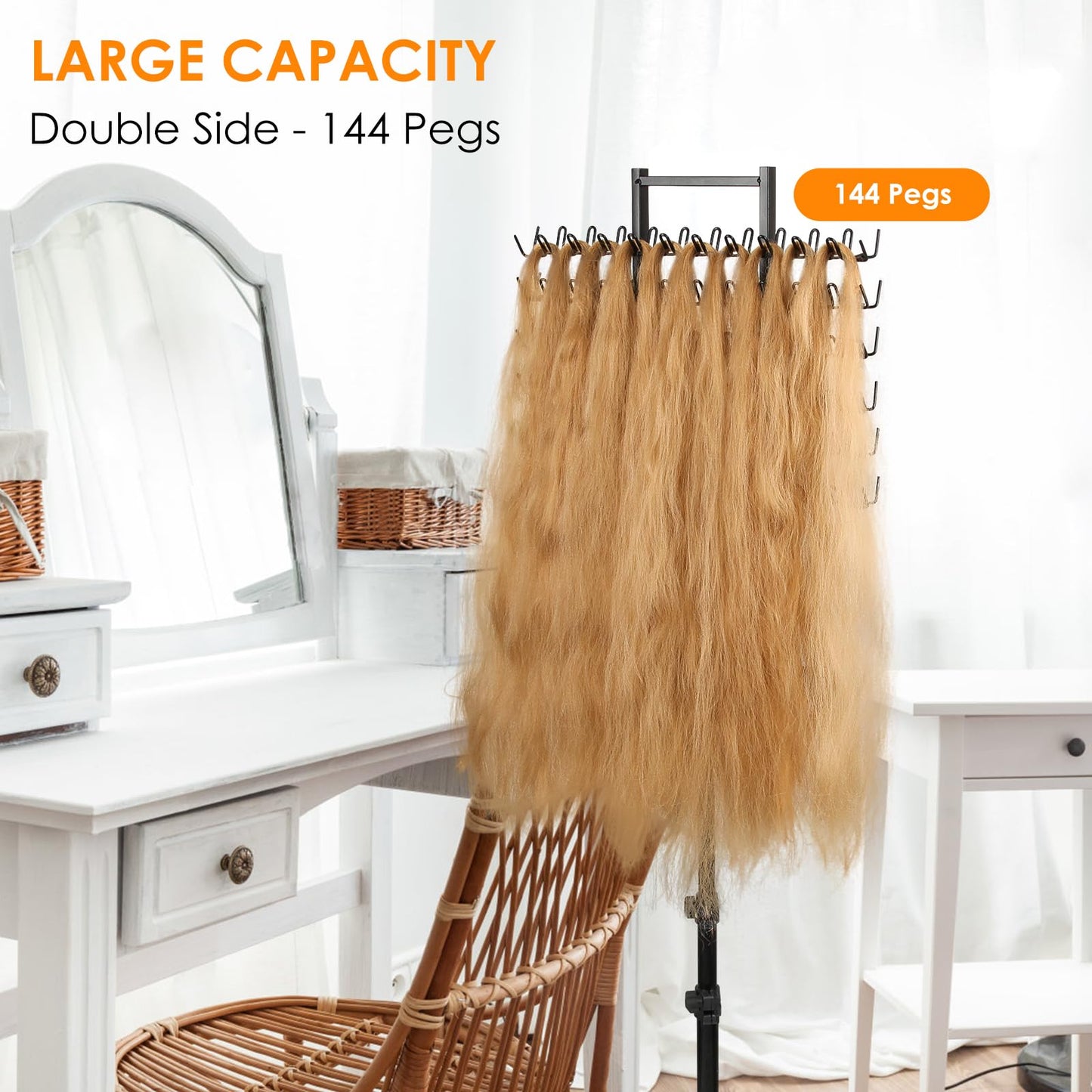 WISIMMALL Adjustable Braiding Hair Rack with 144 Pegs and 2-Side Metal Holder. Includes 6 Hair Clips and 2 Combs for Salon Use