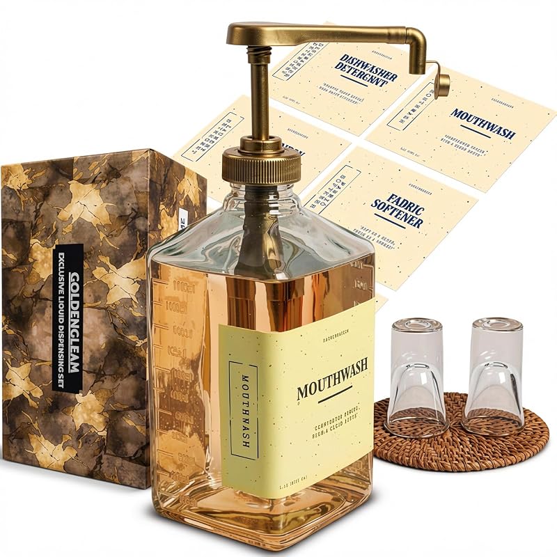 Gold 37oz Glass Mouthwash Dispenser Set with Pump & Cups - Variation: Gold