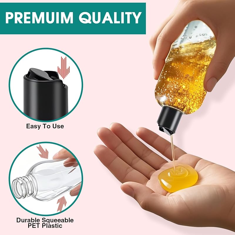 12Pcs 16oz Clear Plastic Refillable Travel Bottles with Black Disc Top Caps - Variation: Clear+16 Ounces (Pack of 12)